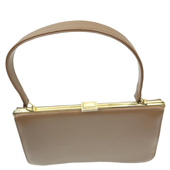 Vintage Brown Faux Leather Handbag Top Handle Clasp Closure Womens Retro Purse - Picture 10 of 11